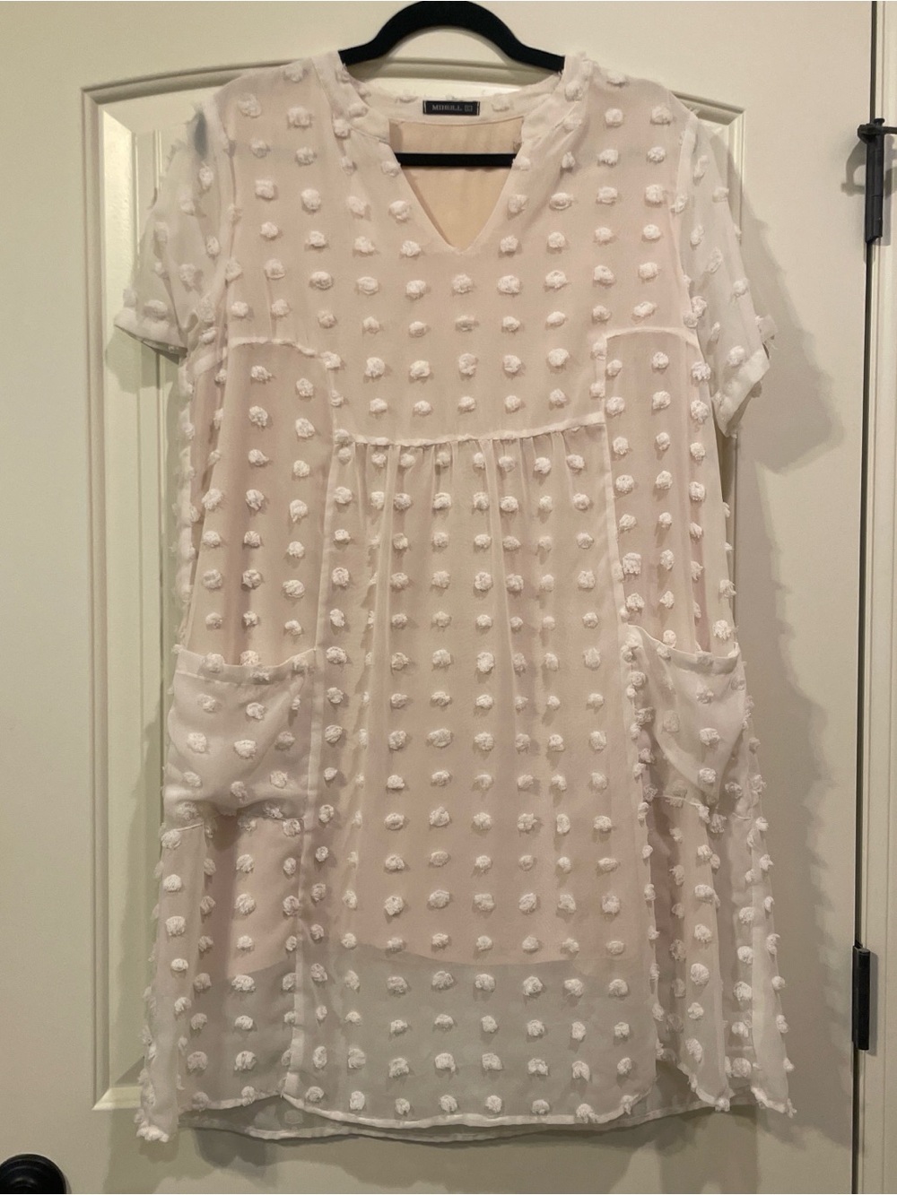 Cream Textured Swiss Dot Short Sleeve Dress
